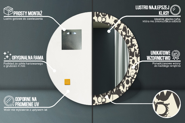 Ronde spiegel met decoratie Abstracte typografie