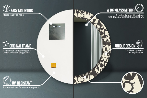 Ronde spiegel met decoratie Abstracte typografie