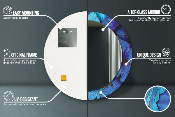 Ronde spiegel met bedrukte lijst Blauwe en groene vlinder