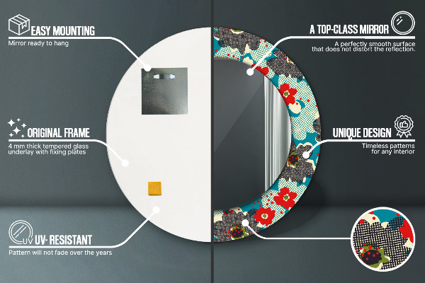 Ronde spiegel met decoratie Retro bloemenpatroon