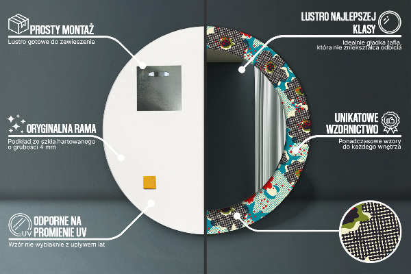 Ronde spiegel met decoratie Retro bloemenpatroon