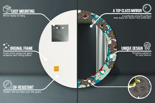 Ronde spiegel met decoratie Retro bloemenpatroon