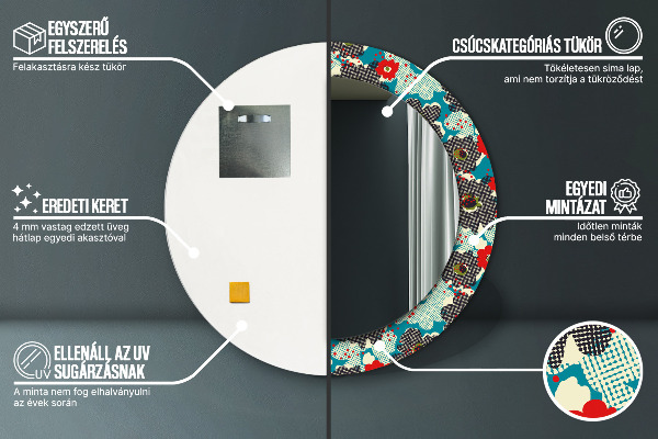 Ronde spiegel met decoratie Retro bloemenpatroon