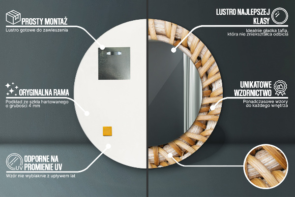 Ronde wandspiegel met print Natuurlijke vlecht