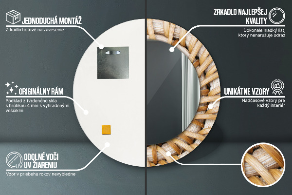 Ronde wandspiegel met print Natuurlijke vlecht