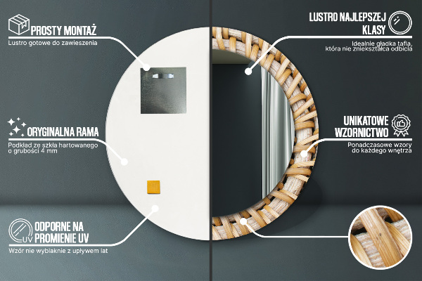 Ronde wandspiegel met print Natuurlijke vlecht