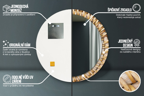 Ronde wandspiegel met print Natuurlijke vlecht