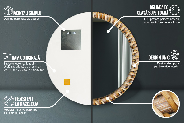 Ronde wandspiegel met print Natuurlijke vlecht