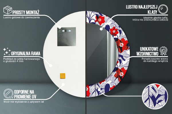 Bedrukte ronde spiegel Philodendron en rode bloemen