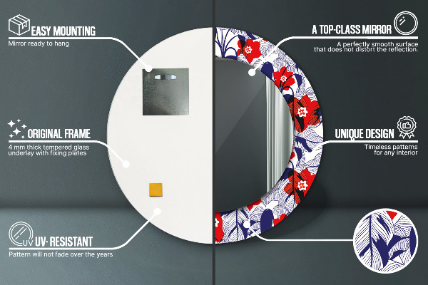 Bedrukte ronde spiegel Philodendron en rode bloemen