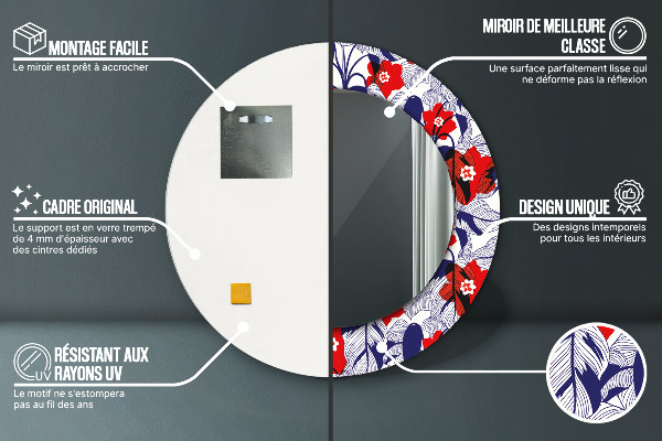 Bedrukte ronde spiegel Philodendron en rode bloemen