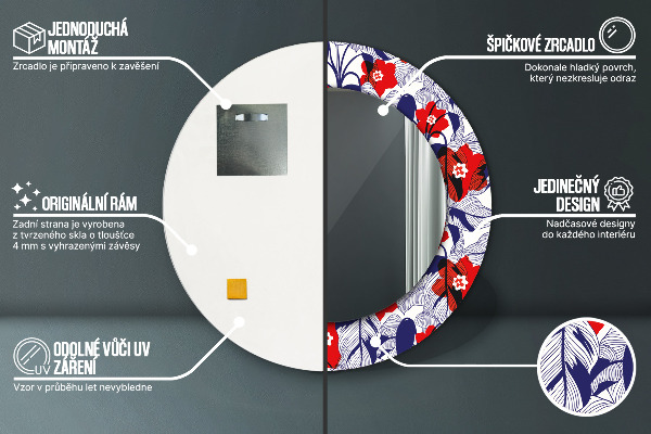 Bedrukte ronde spiegel Philodendron en rode bloemen