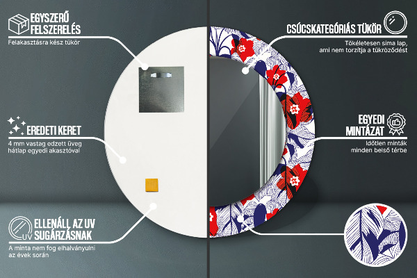 Bedrukte ronde spiegel Philodendron en rode bloemen