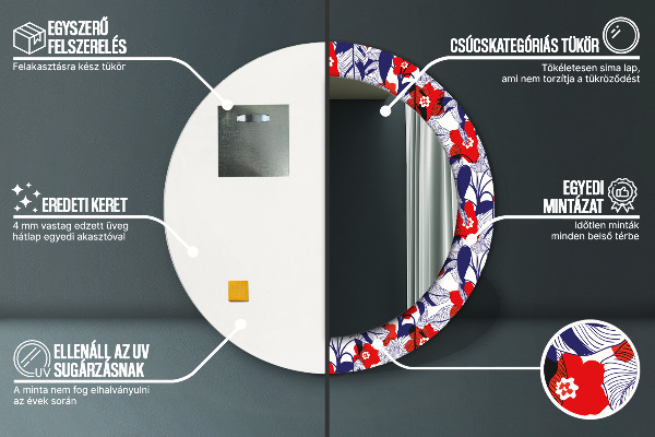 Bedrukte ronde spiegel Philodendron en rode bloemen