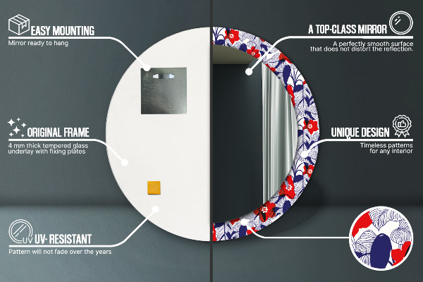 Bedrukte ronde spiegel Philodendron en rode bloemen