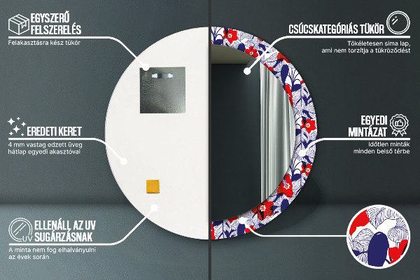 Bedrukte ronde spiegel Philodendron en rode bloemen