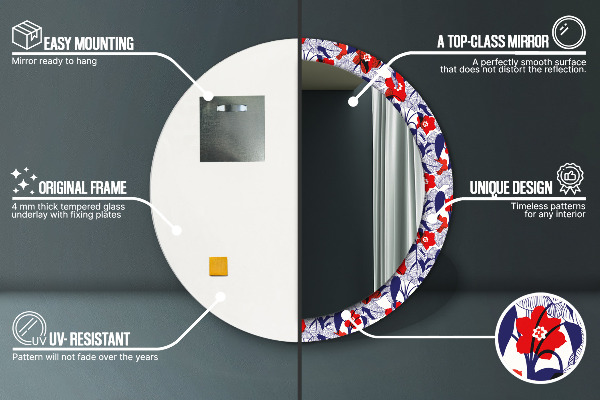 Bedrukte ronde spiegel Philodendron en rode bloemen