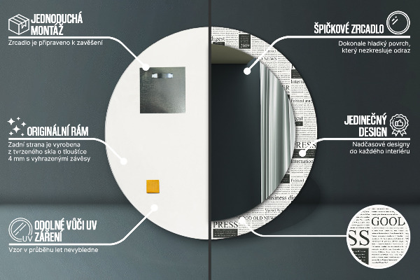 Ronde wandspiegel met print Patroon uit kranten
