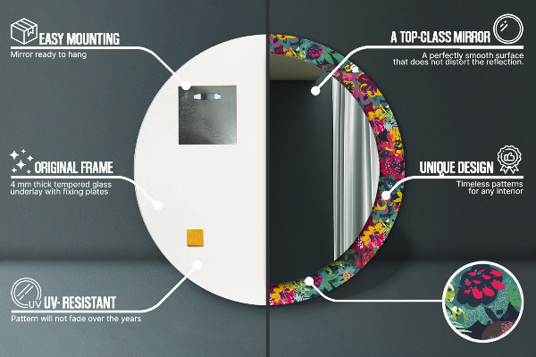 Bedrukte ronde spiegel Met de hand geschilderde bloemen