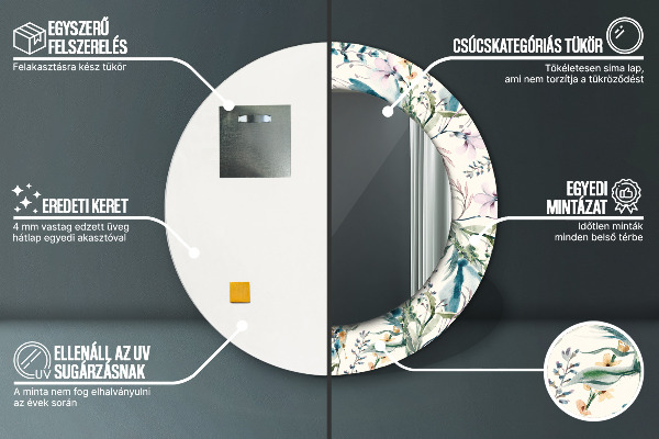 Ronde spiegel met decoratie Aquarel bloemen