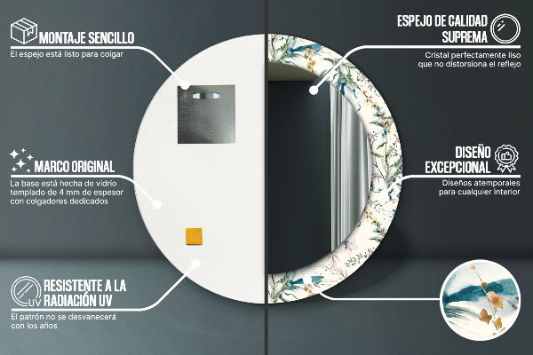 Ronde spiegel met decoratie Aquarel bloemen