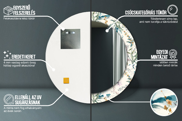 Ronde spiegel met decoratie Aquarel bloemen