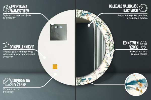 Ronde spiegel met decoratie Aquarel bloemen