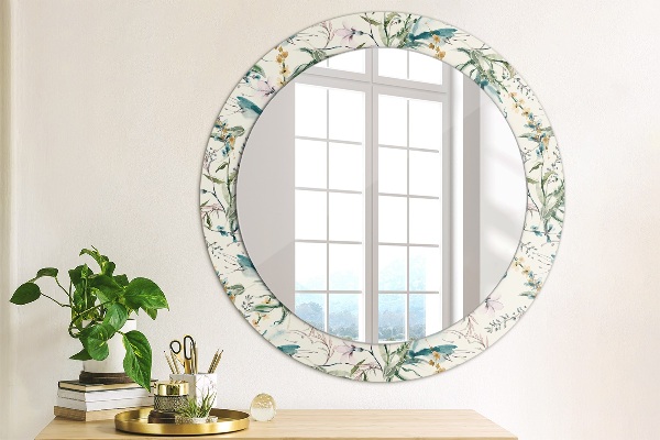 Ronde spiegel met decoratie Aquarel bloemen