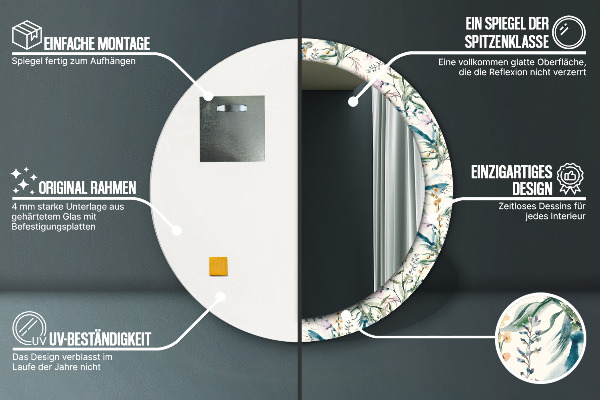 Ronde spiegel met decoratie Aquarel bloemen