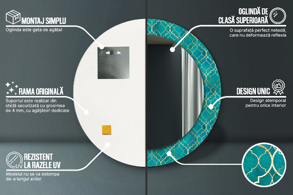Ronde wandspiegel met print Groene en gouden compositie