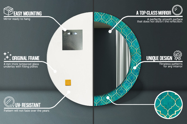 Ronde wandspiegel met print Groene en gouden compositie