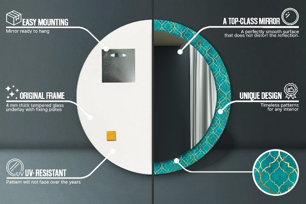 Ronde wandspiegel met print Groene en gouden compositie