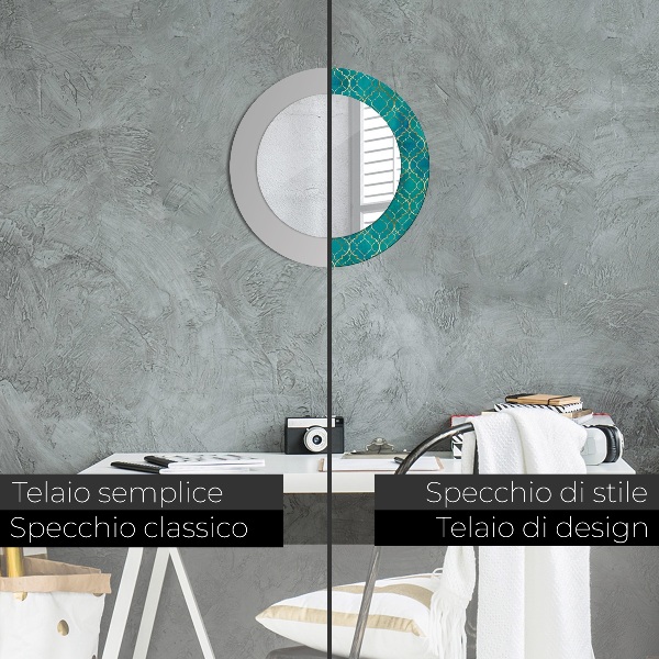 Ronde wandspiegel met print Groene en gouden compositie