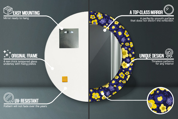 Ronde spiegel met bedrukte lijst Lieve kleine bloemetjes