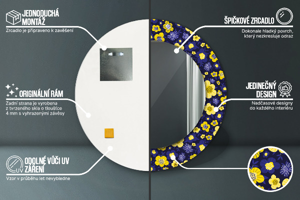 Ronde spiegel met bedrukte lijst Lieve kleine bloemetjes