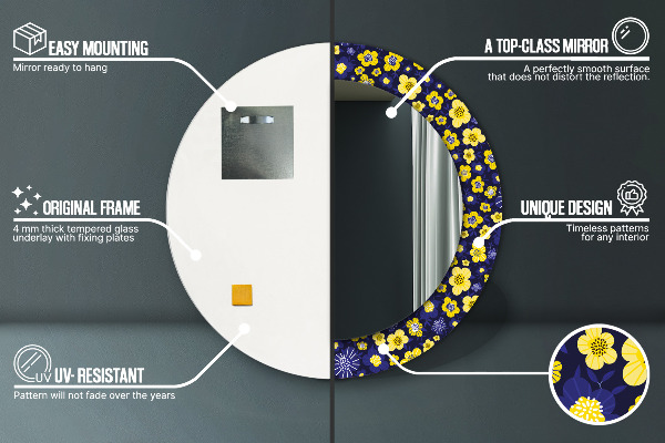 Ronde spiegel met bedrukte lijst Lieve kleine bloemetjes