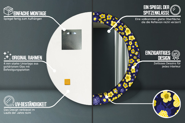 Ronde spiegel met bedrukte lijst Lieve kleine bloemetjes