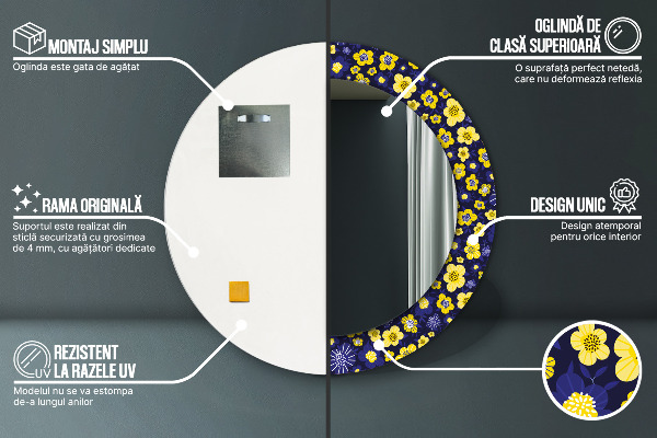 Ronde spiegel met bedrukte lijst Lieve kleine bloemetjes