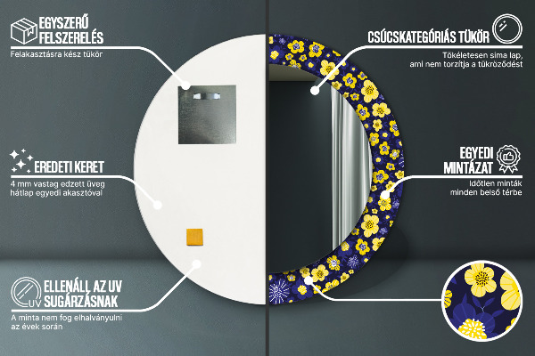 Ronde spiegel met bedrukte lijst Lieve kleine bloemetjes