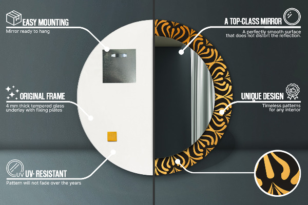 Ronde spiegel met bedrukte lijst Gouden mandala