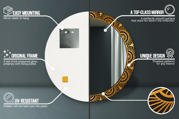 Ronde spiegel met bedrukte lijst Gouden mandala