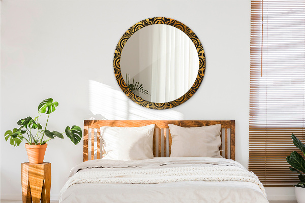 Ronde spiegel met bedrukte lijst Gouden mandala