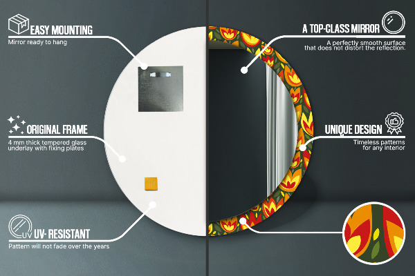 Bedrukte ronde spiegel Retro-tulpen