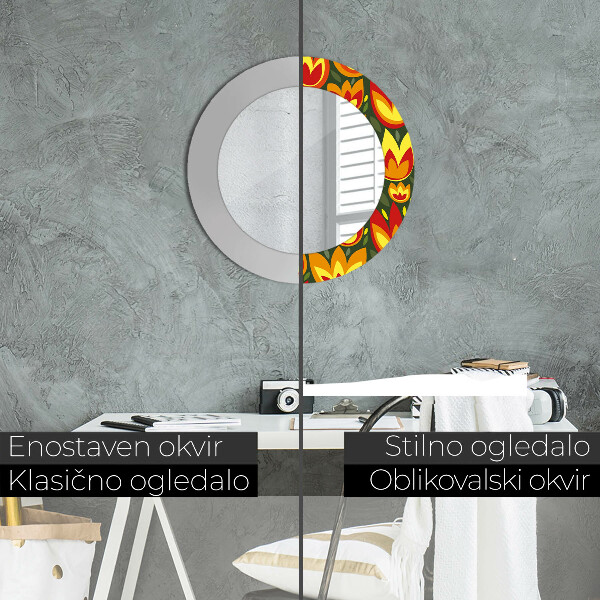 Bedrukte ronde spiegel Retro-tulpen