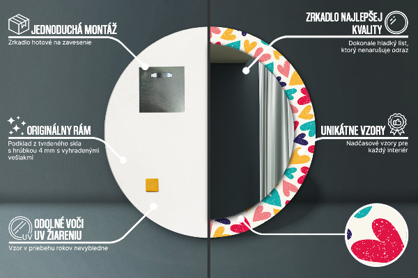Ronde wandspiegel met print Kleurrijke harten