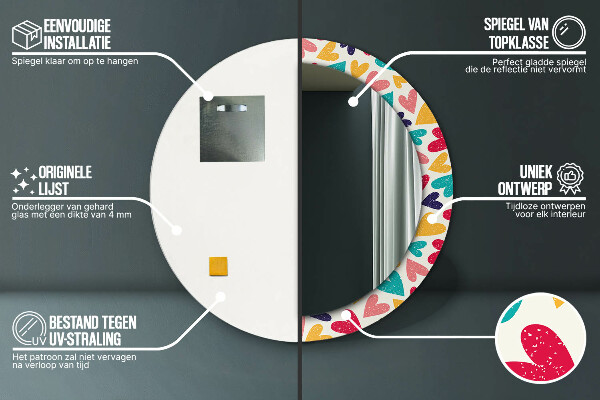 Ronde wandspiegel met print Kleurrijke harten