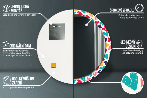 Ronde wandspiegel met print Kleurrijke harten