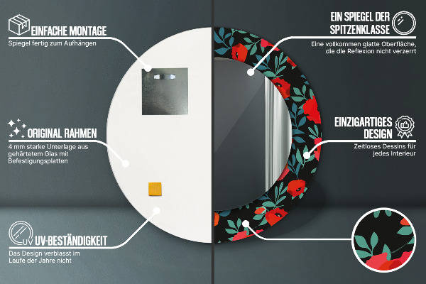 Ronde spiegel met decoratie rode klaproos