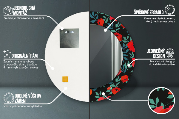 Ronde spiegel met decoratie rode klaproos