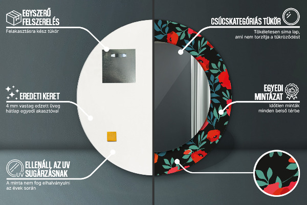 Ronde spiegel met decoratie rode klaproos